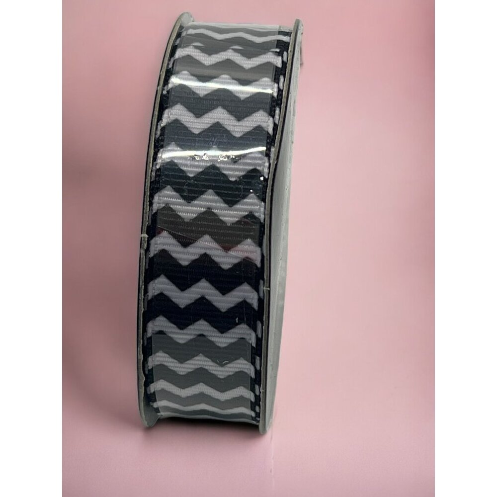 White Black Chevron Print Grosgrain Ribbon Zig Zag 5/8" x 15' New Bow Crafts